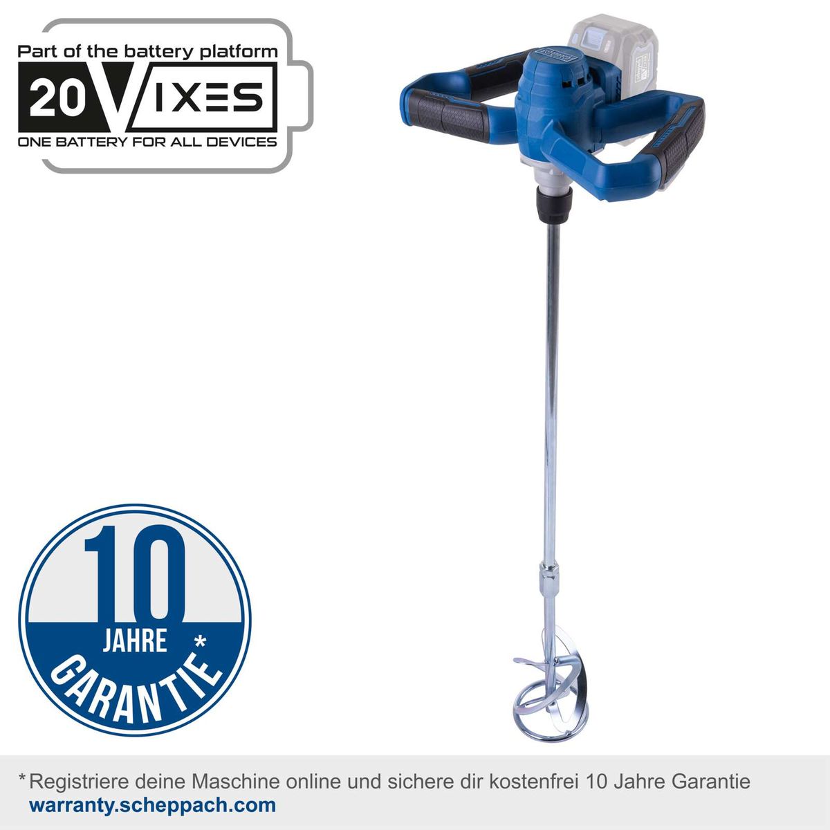 Akku-Farb- und Mörtelrührwerk mit 10-jähriger Garantie, 20V-Batterie-System und 20V-Ladegerät