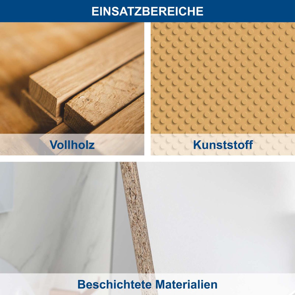 Vollholz- und beschichtete Kunststoff-Einsatzbereiche für Werkzeuge, inkl. perforierter Kunststoffplatte