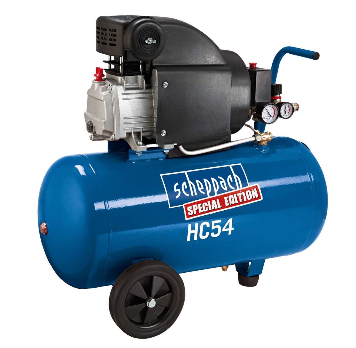 Kompressor HC54 von Scheppach Special Edition, Ansicht von der Seite.