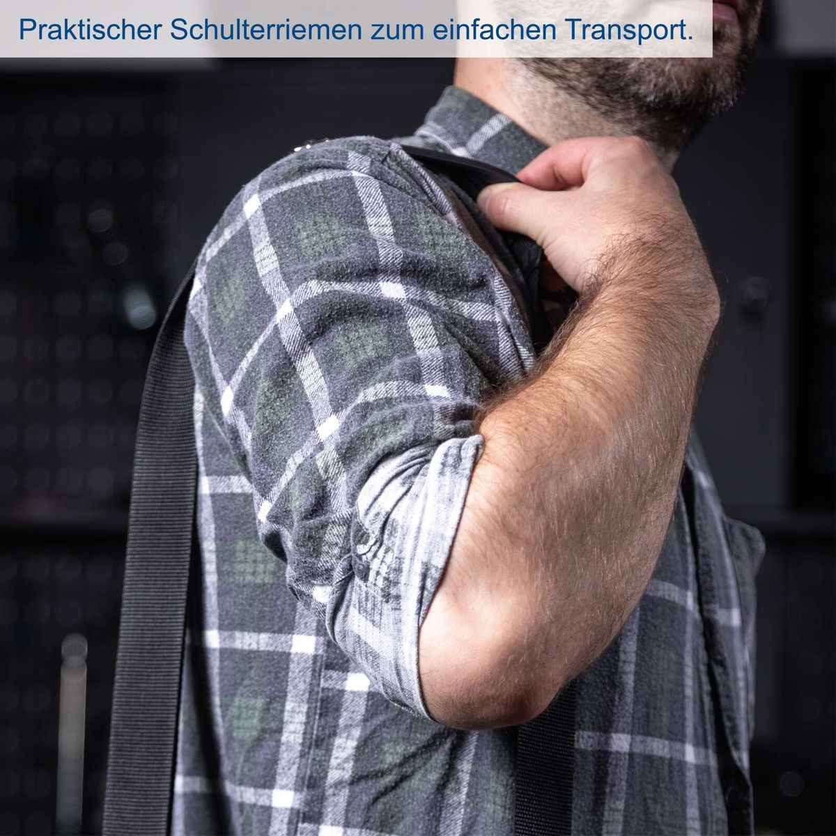 Schulterriemen für praktischen Transport in der Werkzeugtasche TC24 von Scheppach