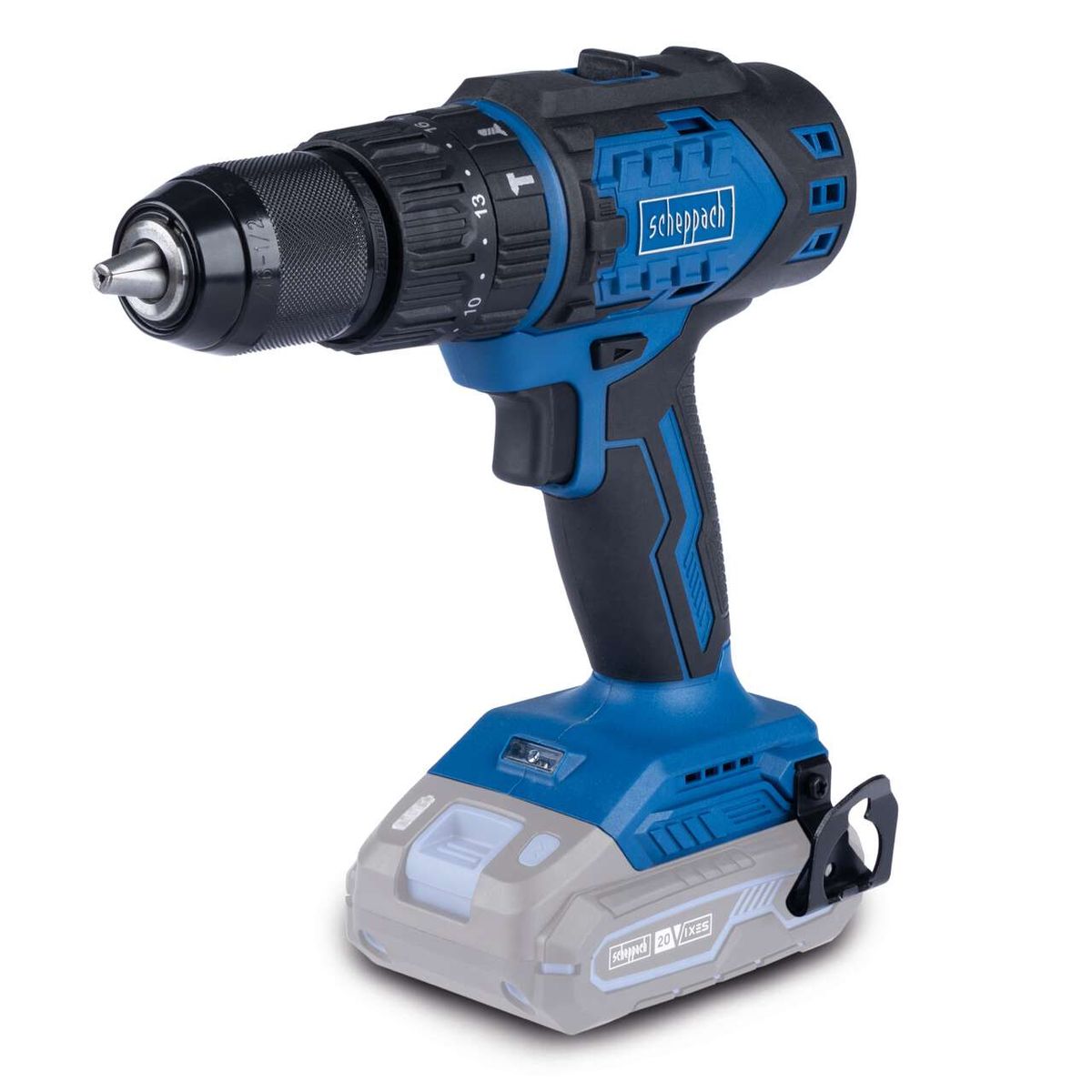 Akku-Schlagbohrmaschine BC-CD60-X Scheppach mit 19+1+1 Drehmomentstufen und 60Nm Drehmoment. Brushless-Motor für effiziente Leistung.