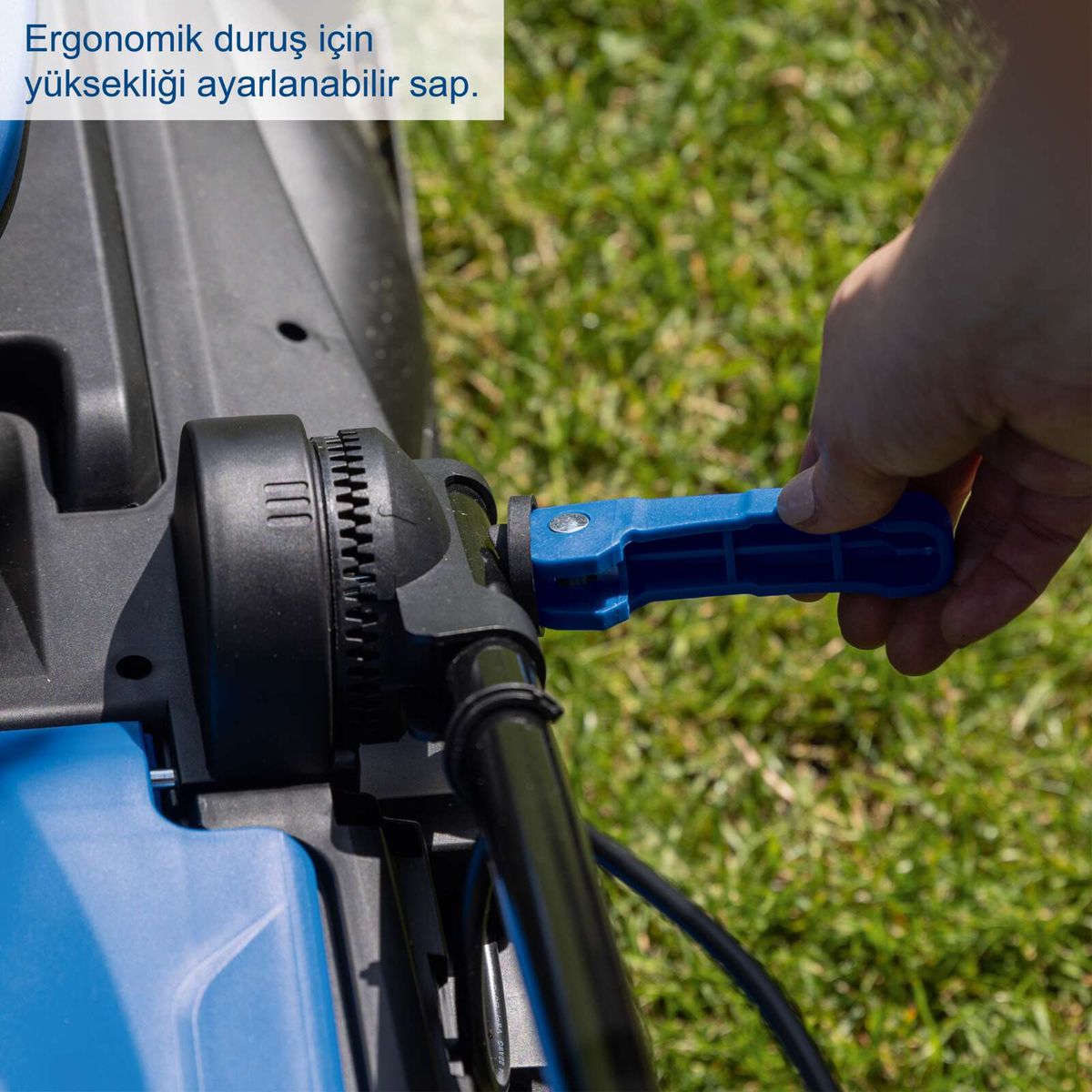 Ergonomische Höhenverstellung für Komfort beim Bedienen der Scheppach-Rasenmähe