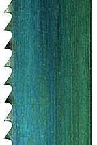 Scheppach Bandsägeblatt, 2100mm lang, 12mm breit, 0,65mm dick, 10 Zähne pro Zoll, von oben fotografiert.