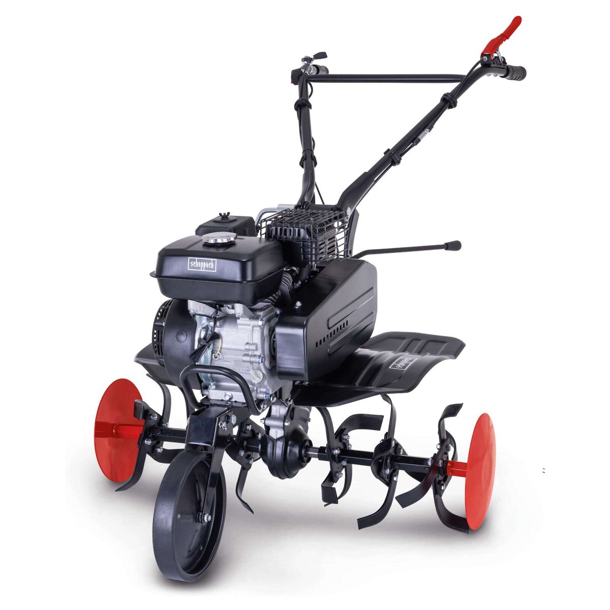 고속 농업용 가스 모터농기계, 75cm 폭, 31cm 깊이, 24개의 315mm 직경 도크, 전진 2단계, 이동용 휠을 갖춘 가스 모터농기계.