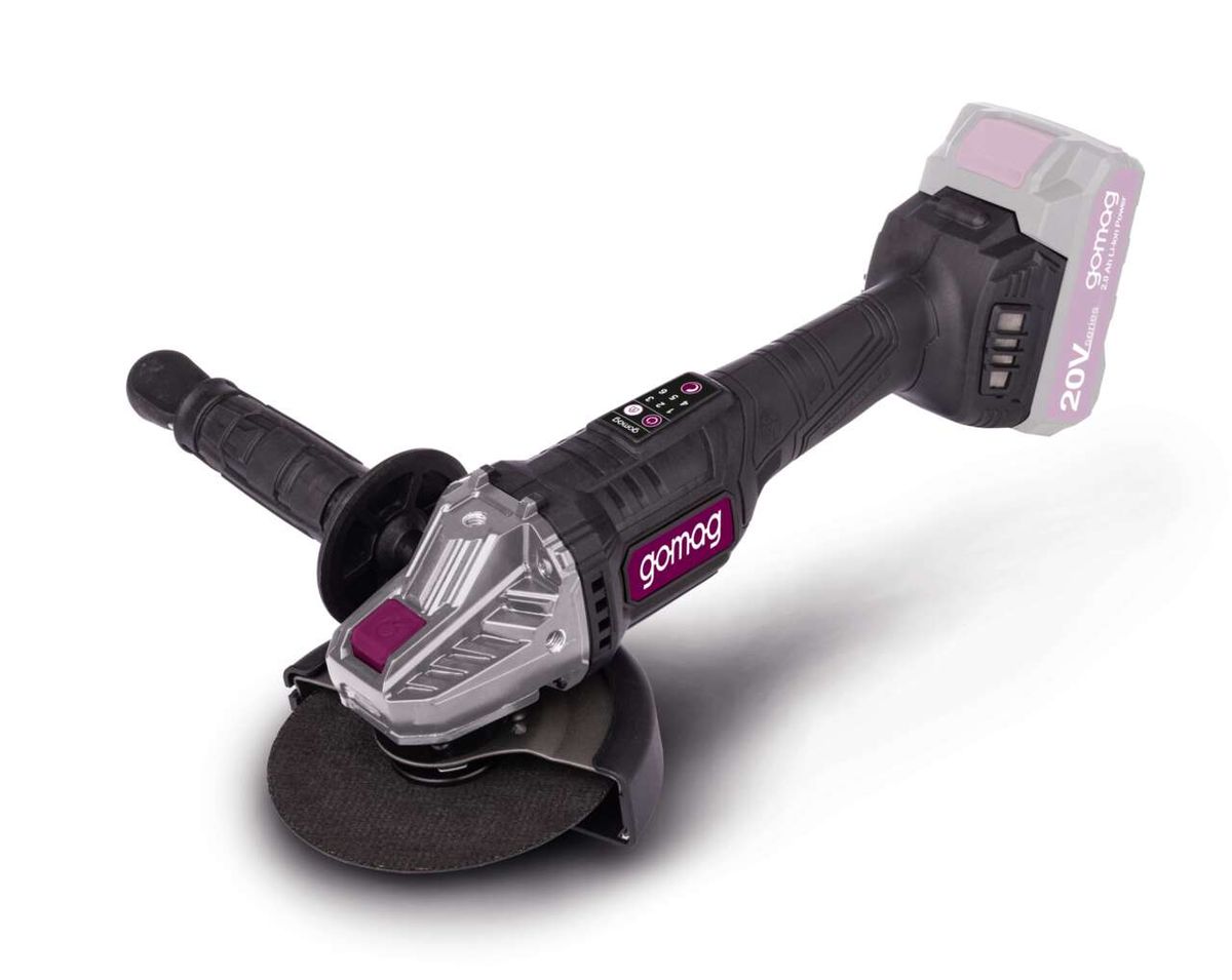 Akku-Winkelschleifer GO-WS125BL gomag von Scheppach, Ansicht von schräg oben.