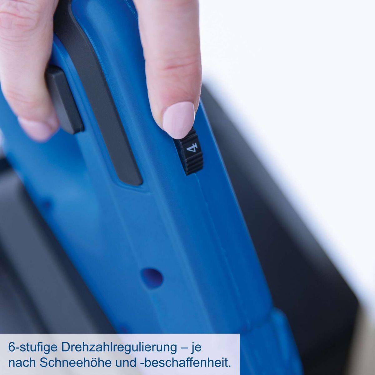 6-stufige Drehzahlregulierung für Schneehöhen und Beschaffenheit