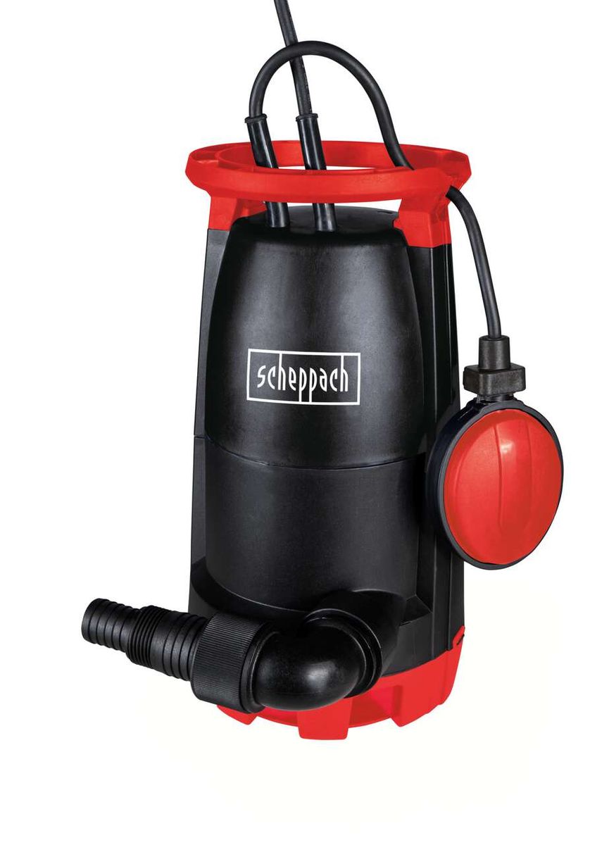 Kombitauchpumpe SWP750 von Scheppach, Ansicht von vorne. Kombitauchpumpe SWP750 von Scheppach, Ansicht von vorne.