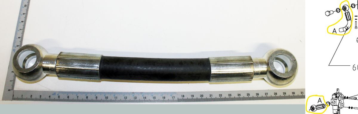 Hydraulikschlauch mit Metallrohranschlüssen und Messskala für 'Hydraulikschlauch Auge Ø20.5'