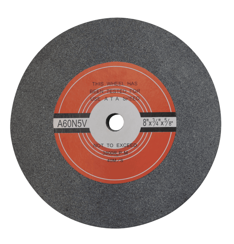 Scheppach Schleifscheibe mit Aufkleber, Durchmesser 200 mm, 20 mm dick, 15,88 mm Bohrung. Gepolstert, rot-schwarzes Design. Gezeigt von vorne.