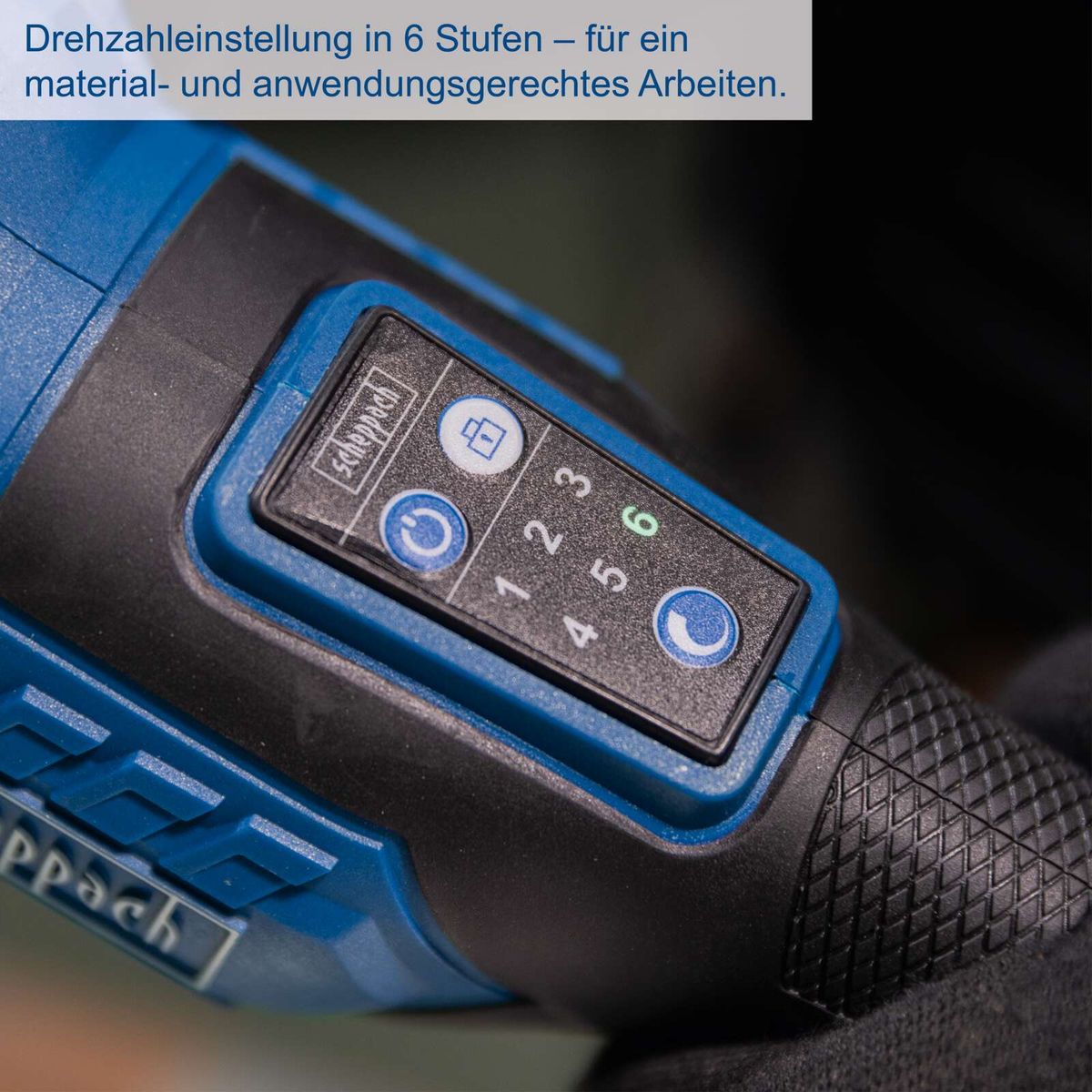 Drehzahlregelung für Akku-Winkelschleifer mit sechs Stufen
