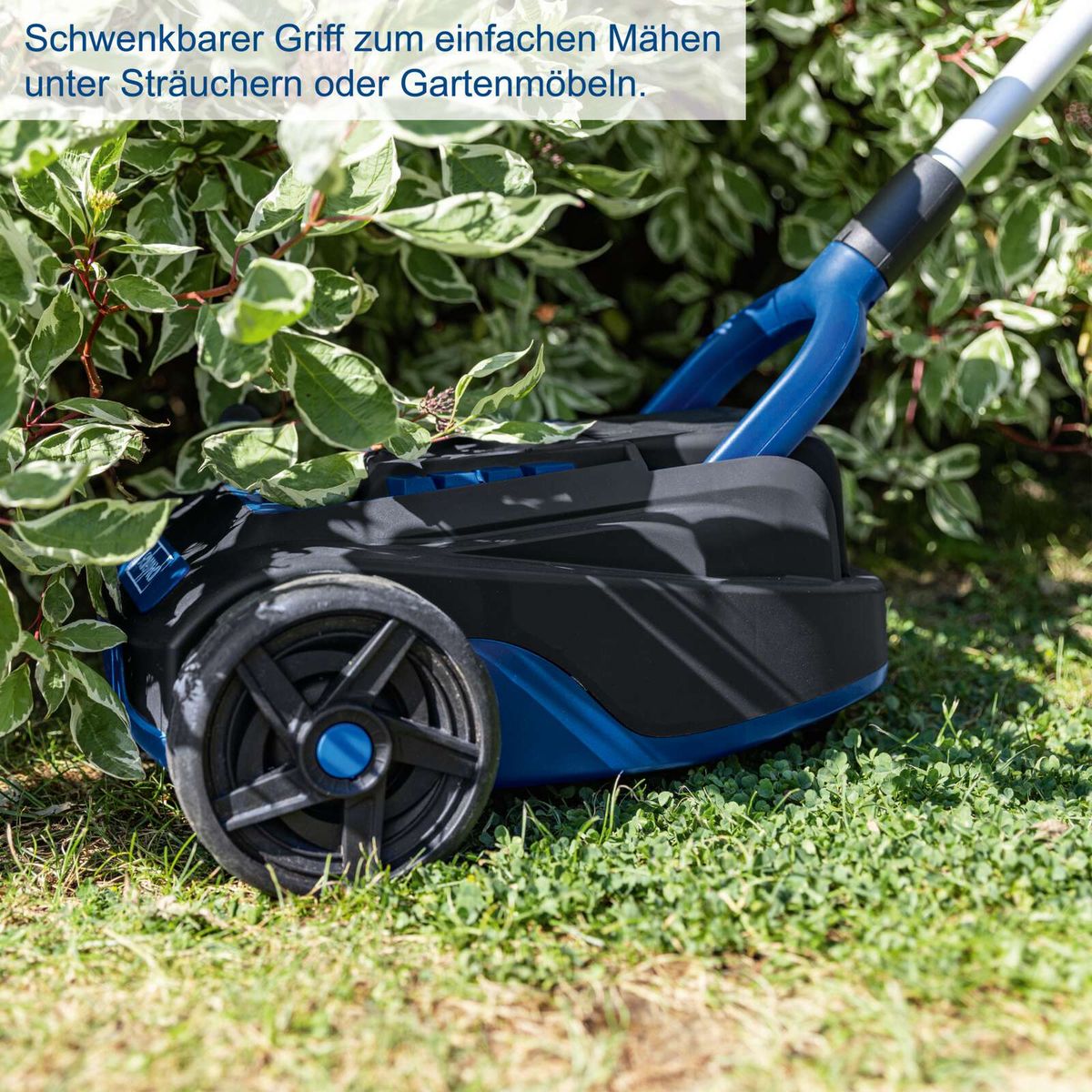 Ergonomischer Griff für leichtere Handhabung beim Mähen unter Büschen oder Möbeln