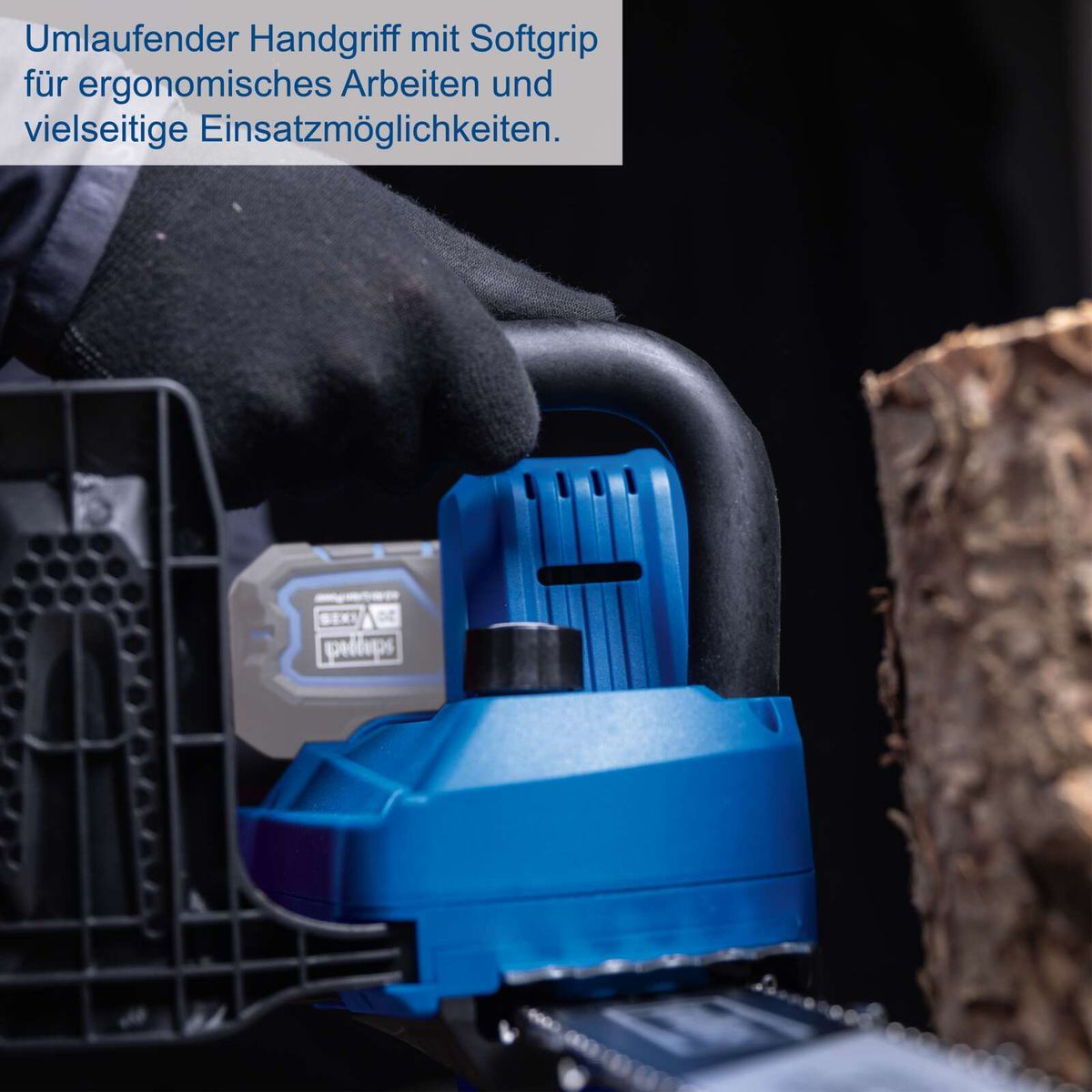 Ergonomischer Handgriff mit weichem Griff für komfortables Arbeiten – Akku-Kettensäge Scheppach