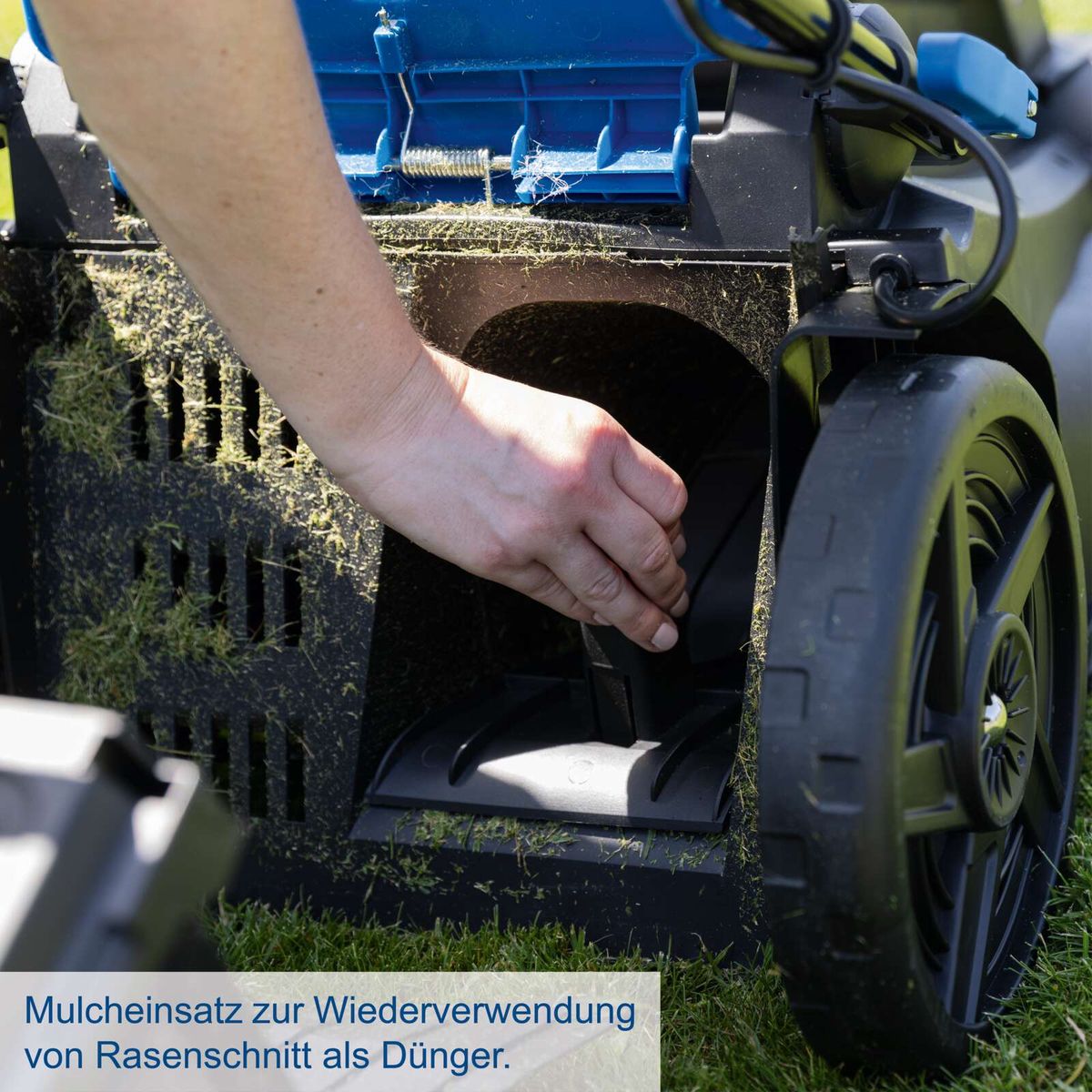 Mulchsetz für Wiederverwendung von Rasenschnitt als Dünger auf Scheppach-Gerät