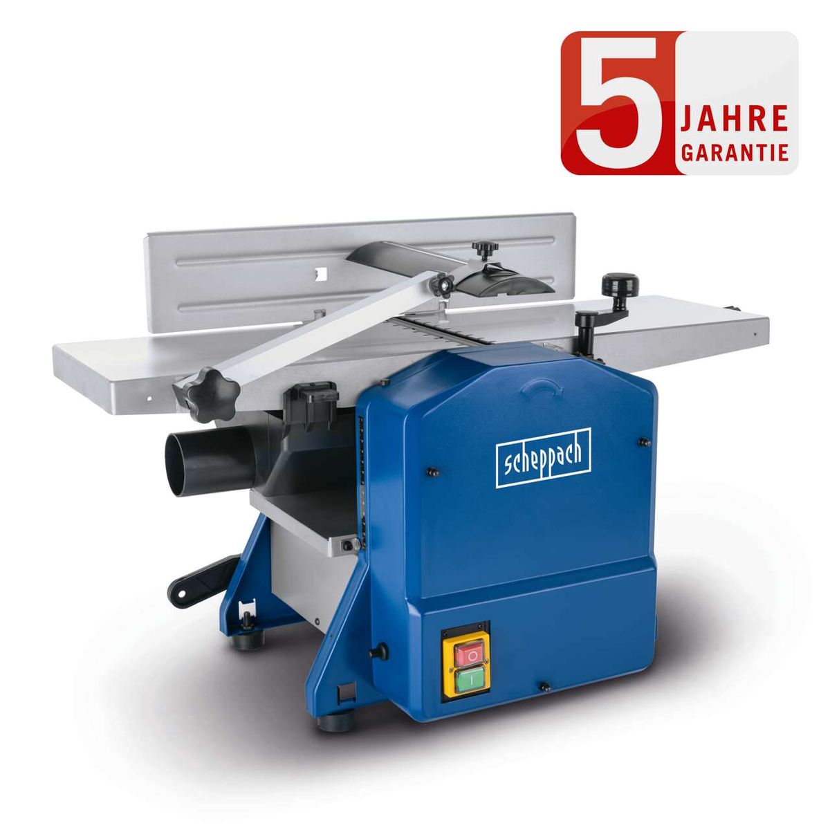 Die Abricht- & Dickenhobelmaschine HMS850 von Scheppach bietet eine 5-Jahre-Garantie. Sie hat eine Hobelbreite von 204mm und eine Höhe von 120mm mit einer Spanabnahme von 2mm.