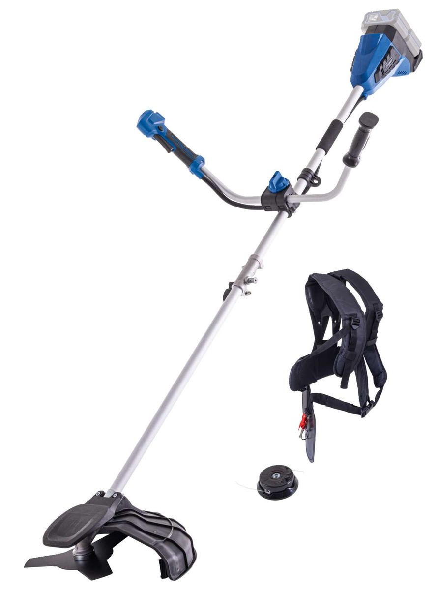 Scheppach Akku-Freischneider mit Schultergurt und Halterung für Akku-Motorsense und Akku-Rasentrimmer