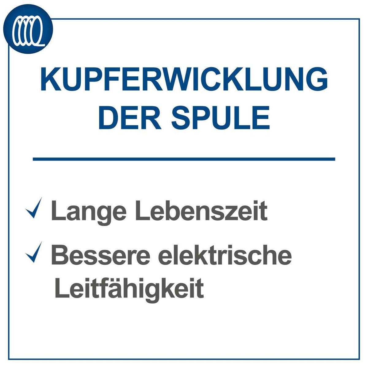 Kupferwicklung der Spule: Lange Lebenszeit, bessere elektrische Leitfähigkeit.