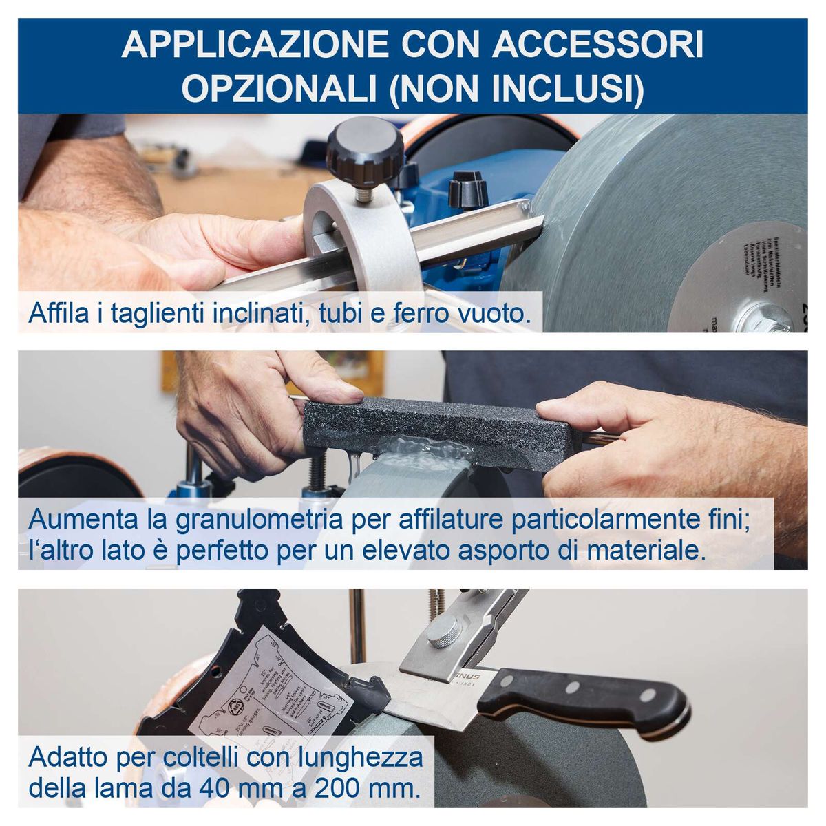 Nassschleifsystem mit Anpassungen für verschiedene Schleifaufgaben: Feinschleifgranulat und spezielle Schleifscheiben für präzise Bearbeitung.