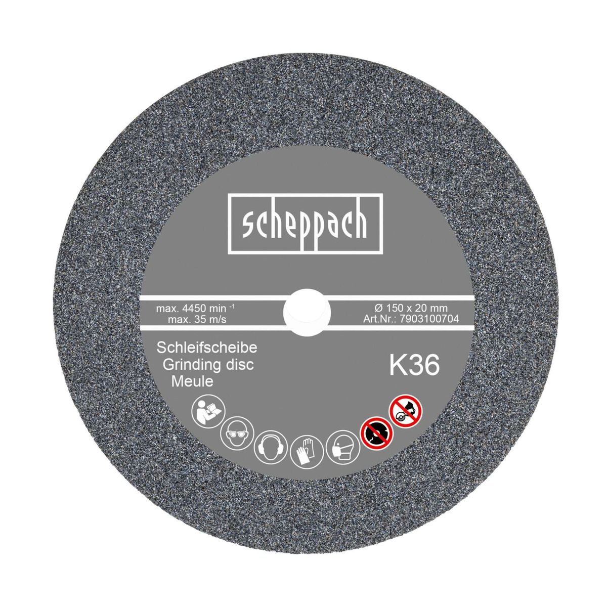 Scheppach Schleifscheibe (K36) mit max. 4450 U/min und 35 m/s, Ø 150 x 20 mm