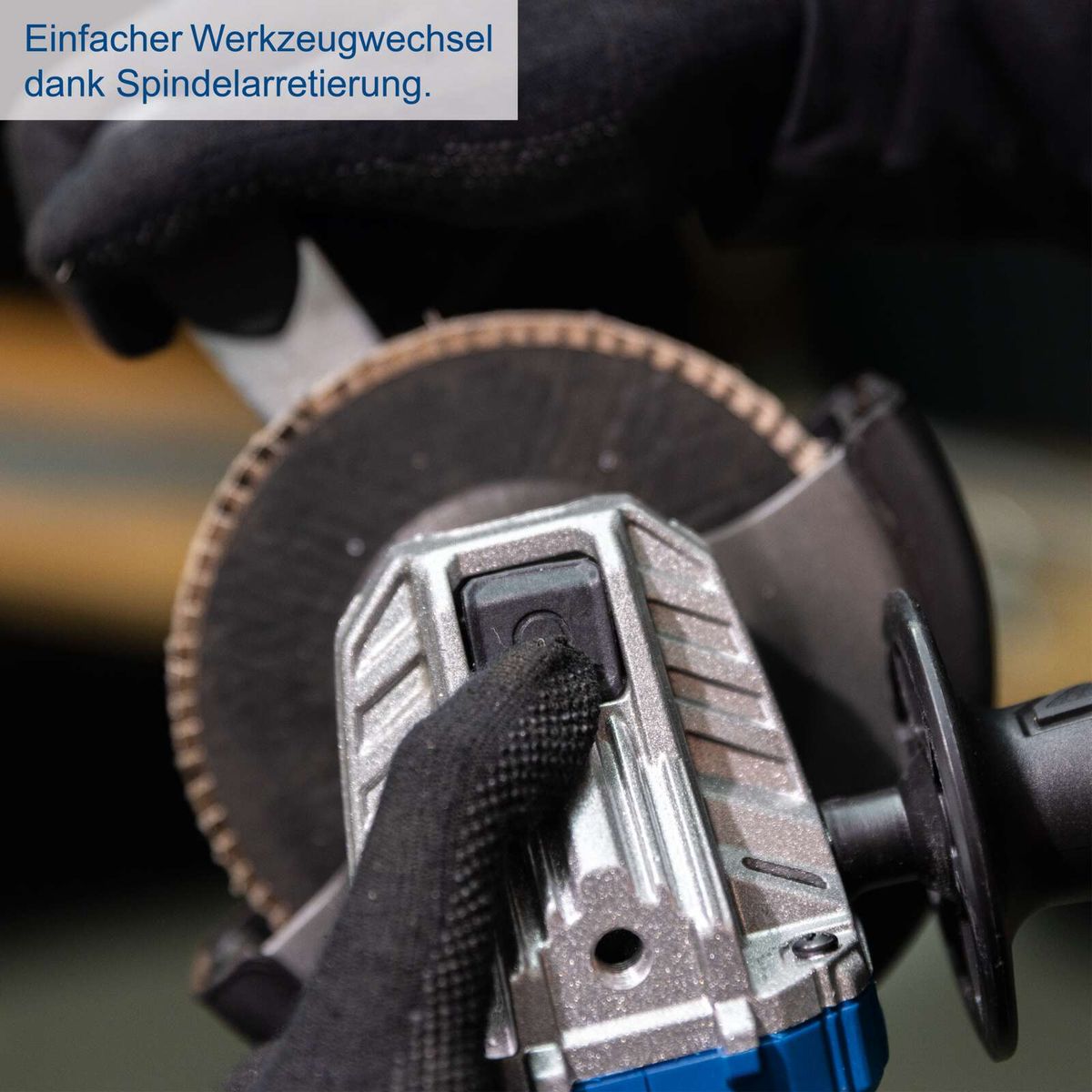 Spindelabstoppmechanismus für Werkzeugwechsel bei Scheppach-Akku-Winkelschleifer