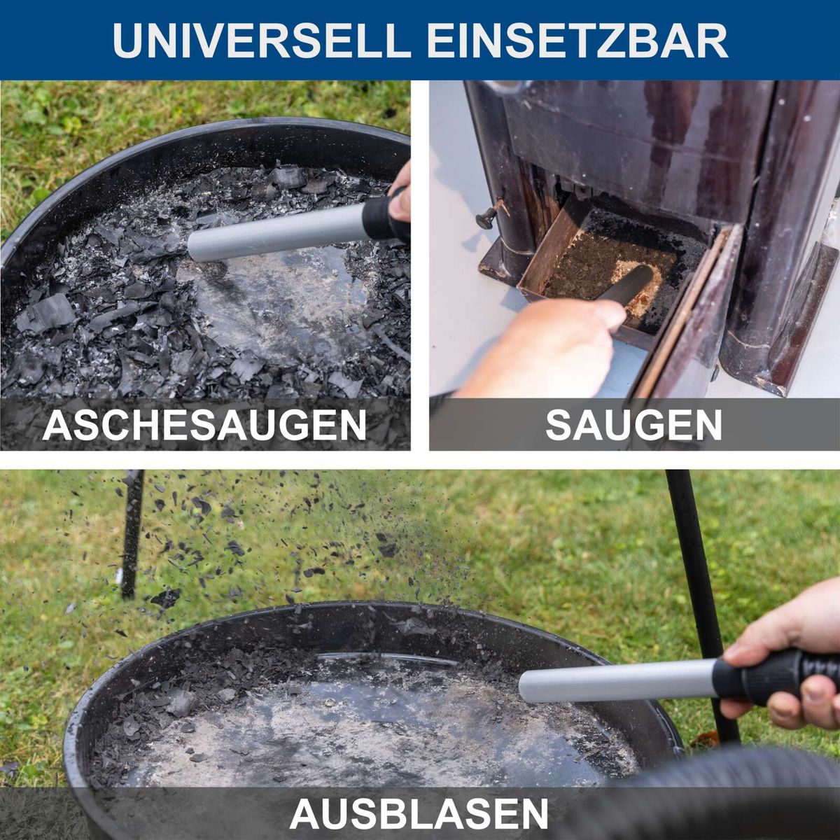 Asche- und Sauggutbeutel für Akku-Aschesauger, praktische Handhabung mit Ausblasfunktion