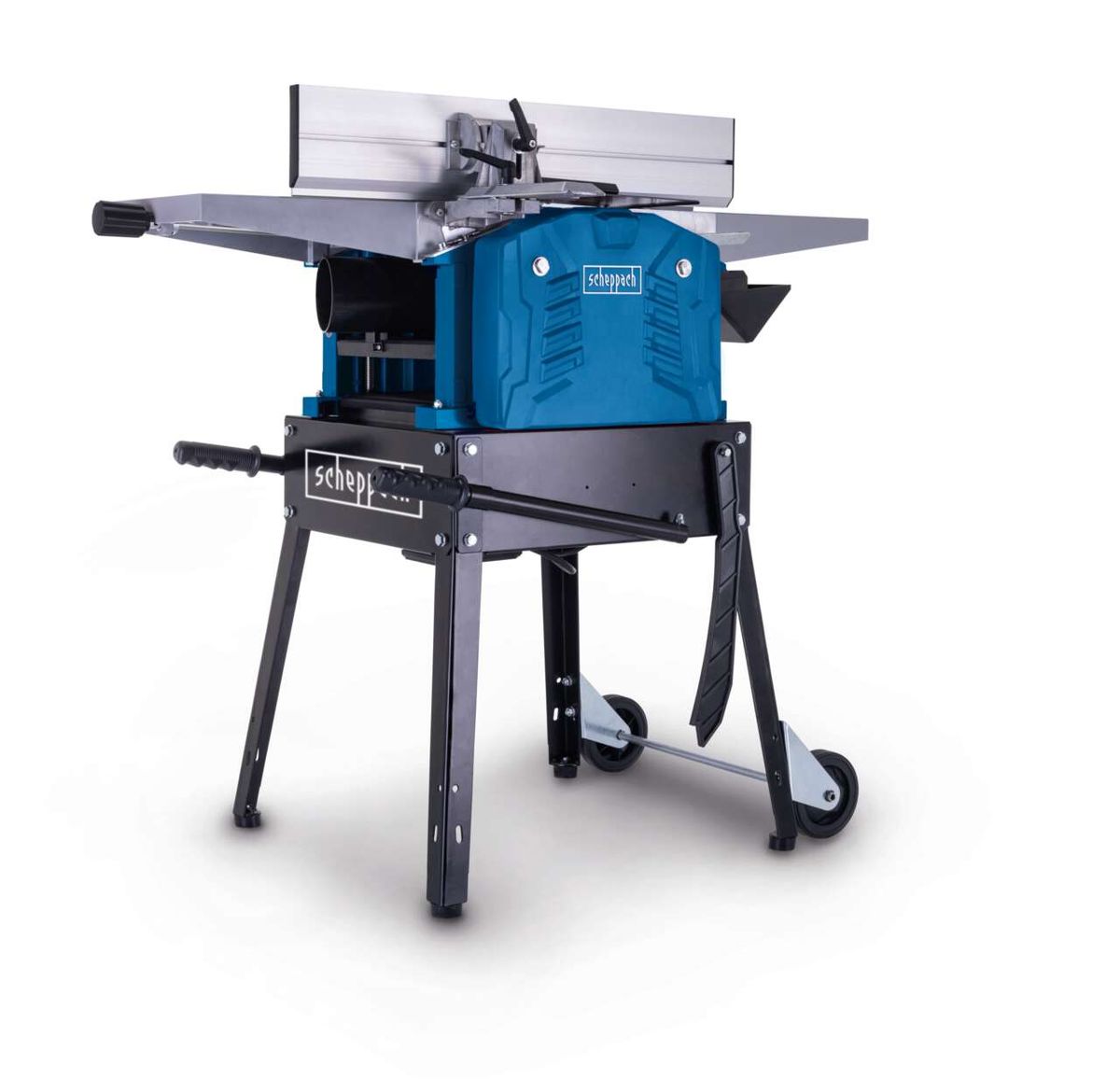 Scheppach-Abricht- und Dickenhobel HMS1500 mit fahrbarem Untergestell, frontal dargestellt