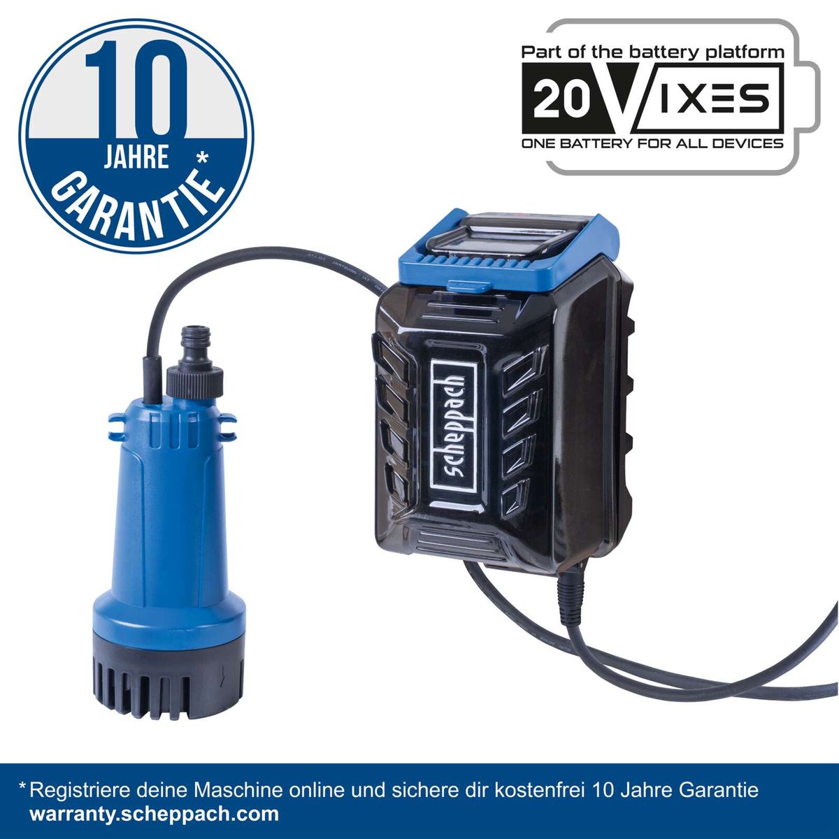 Akku-Regenfasspumpe mit 10-Jahre-Garantie, inkl. Akku und Ladegerät für Scheppach-Produkt C-RBP2000-X