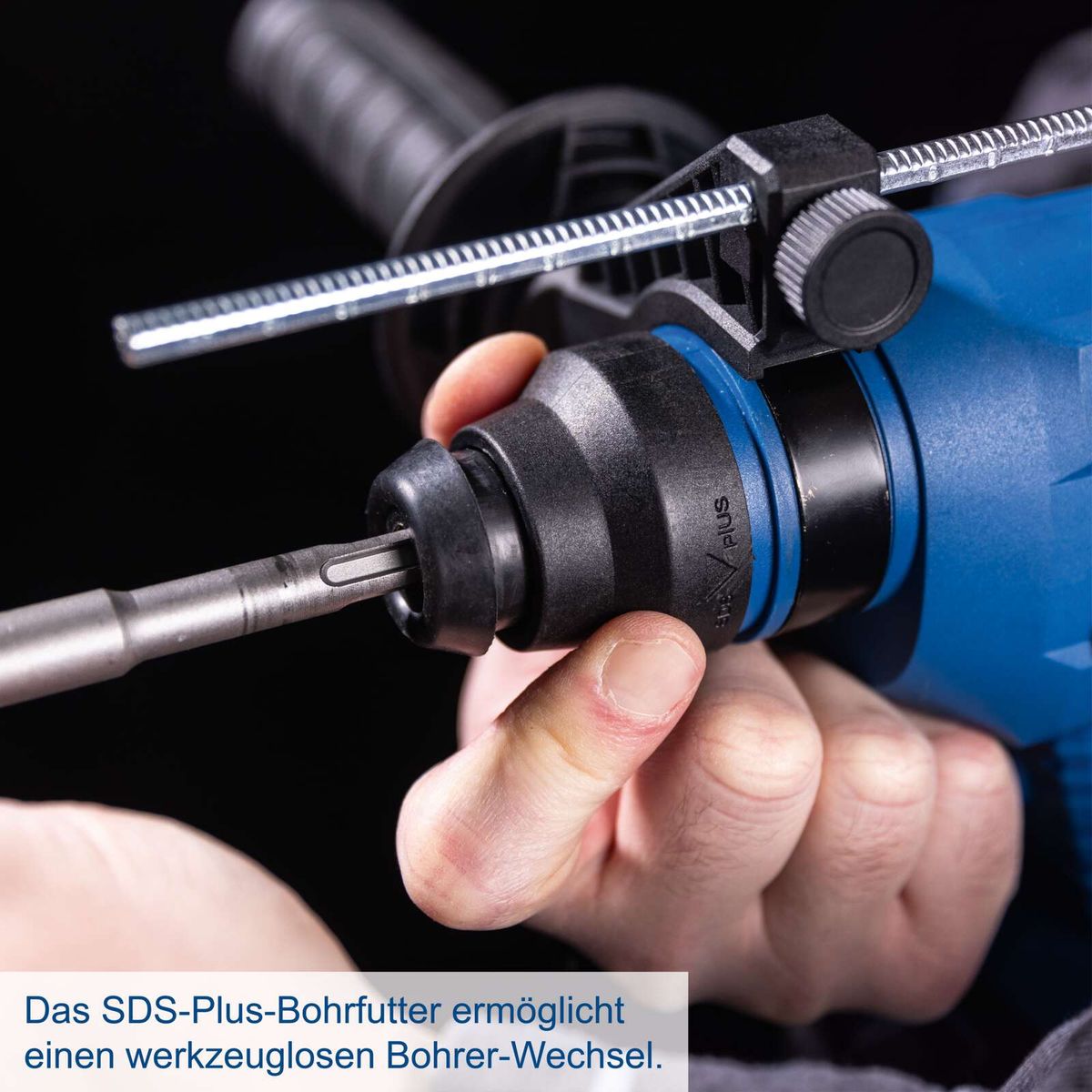 SDS-Plus-Bohrfutter ermöglicht werkzeuglosen Bohrer-Wechsel für den Akku-Bohrhammer BC-RHD230-X