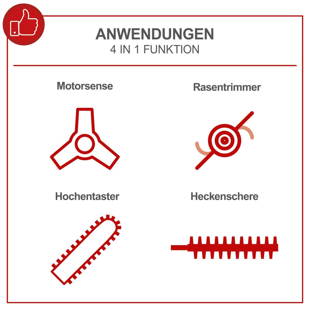 Das 4in1 Multigartengerät MT33P von Scheppach bietet vier Funktionen in einem Gerät: Motorsense, Rasentrimmer, Hochentaster und Heckenschere. Ideal für Gartenarbeit und Landschaftspflege.