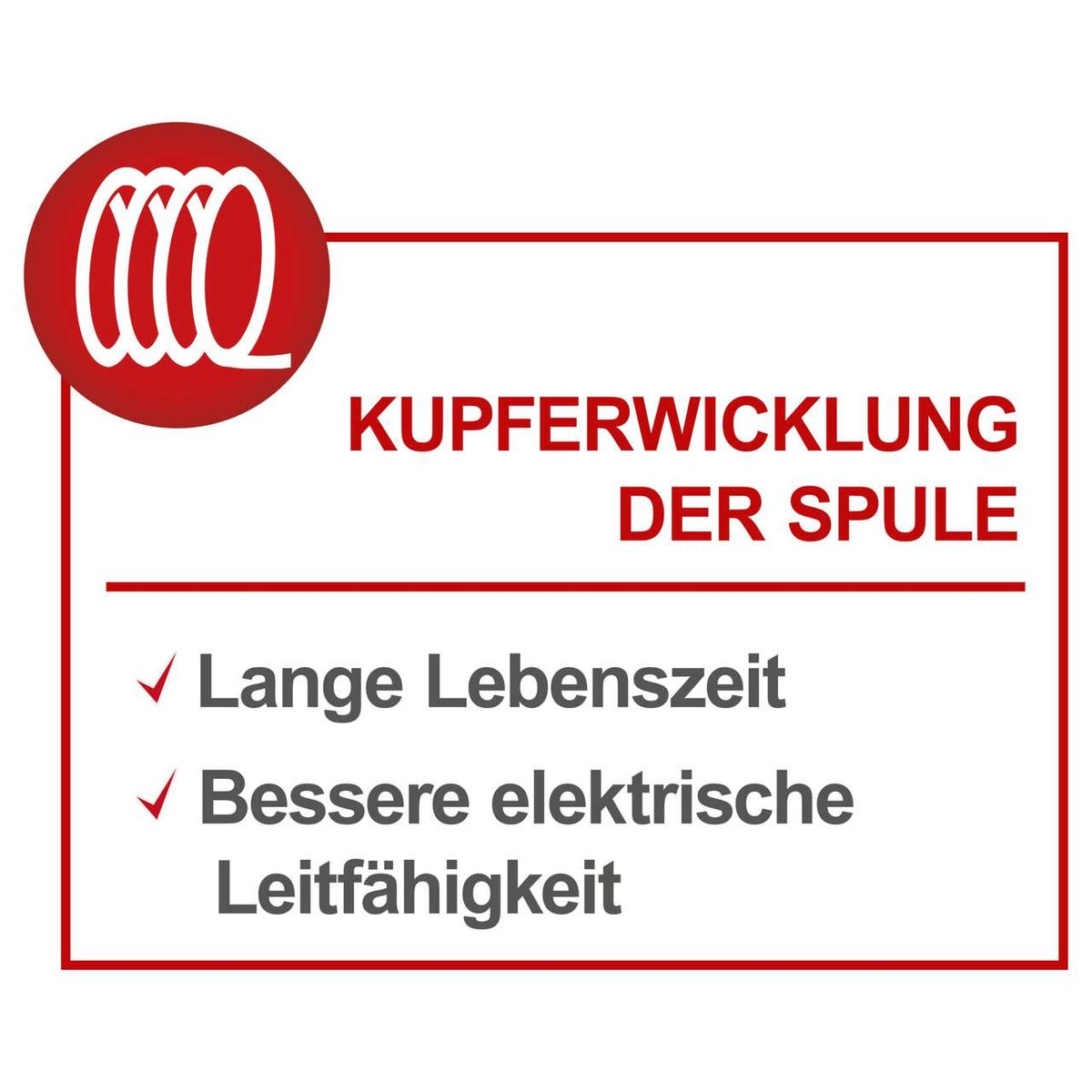 Kupferwicklung der Spule: Lange Lebensdauer, bessere elektrische Leitfähigkeit.