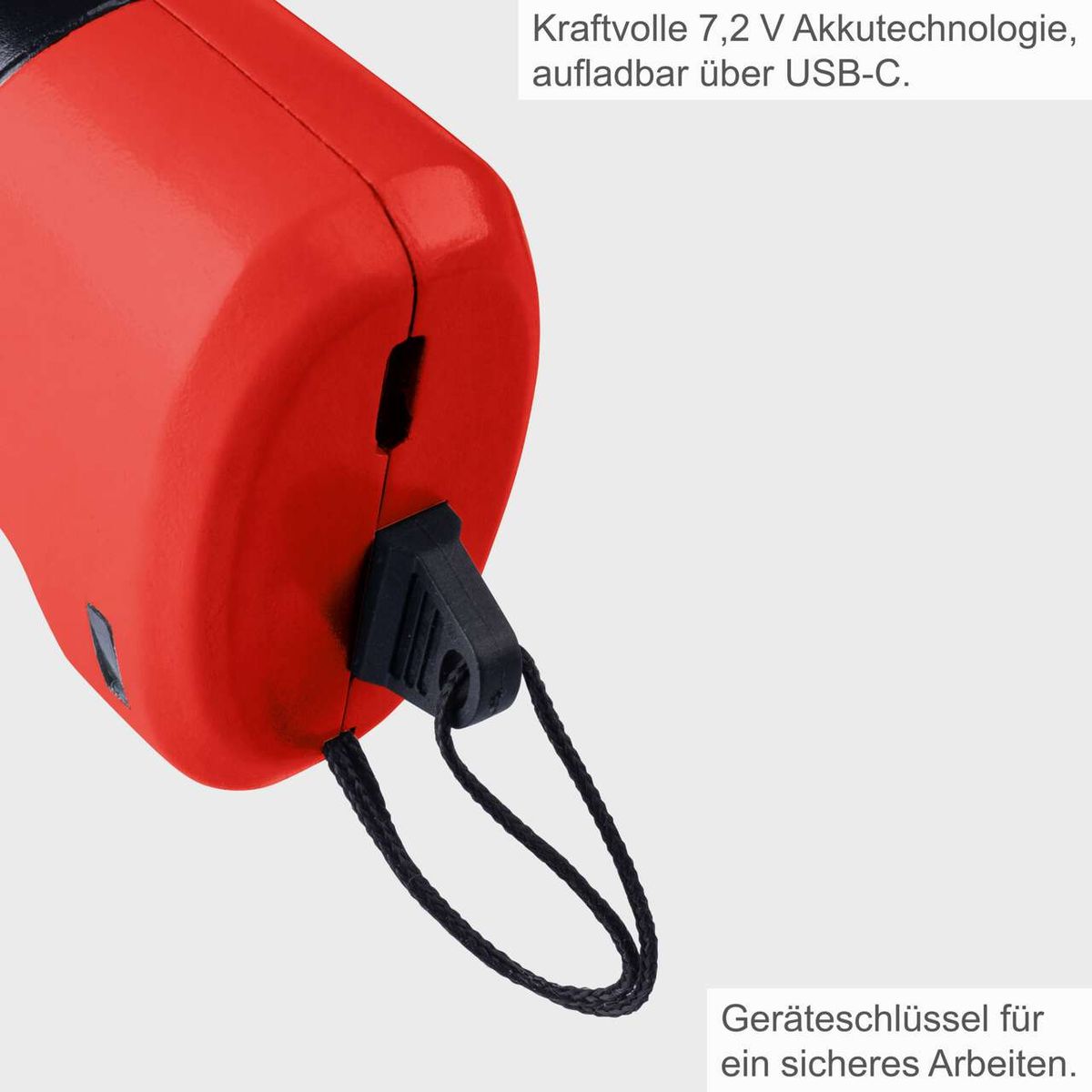 Der Akku-Gras- und Strauchschere GHS7.2 hat eine kraftvolle 7,2 V Akkutechnologie und ist über USB-C aufladbar. Inkl. Gerätschlüssel für sicheres Arbeiten.