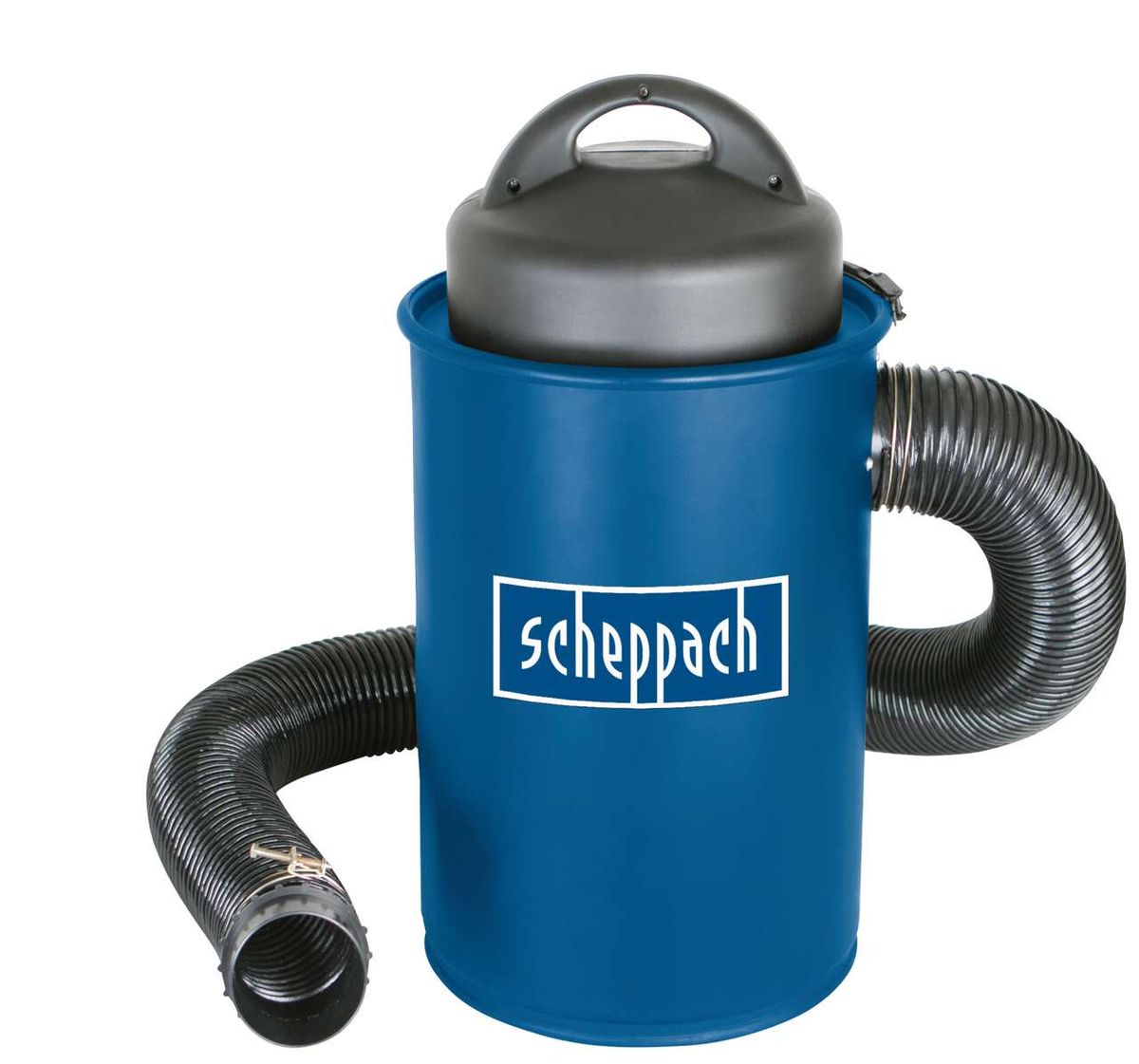 Absauganlage HA1000 Scheppach, 50 Liter, 100mm Anschluss, inkl. 4x Beutel, 1x Filter & Adapterset. Gezeigt von der Seite.