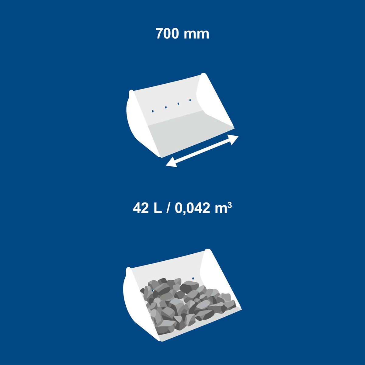 Scheppach-Produkt mit 700 mm Länge und 42 Liter Volumen (0,042 m³) für Lagerung von Materialien