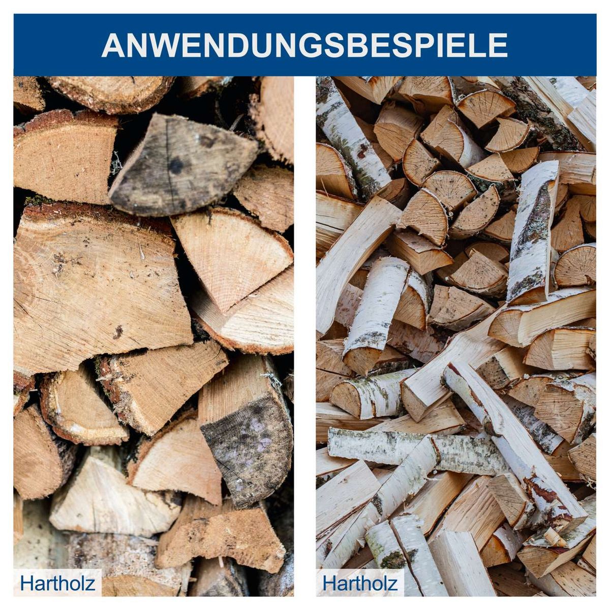 Holzsplitter mit Hartholzbeispielen für Anwendungsbeispiele, zeigt typische Holzstücke für den Einsatz im Handwerk und Haushalt
