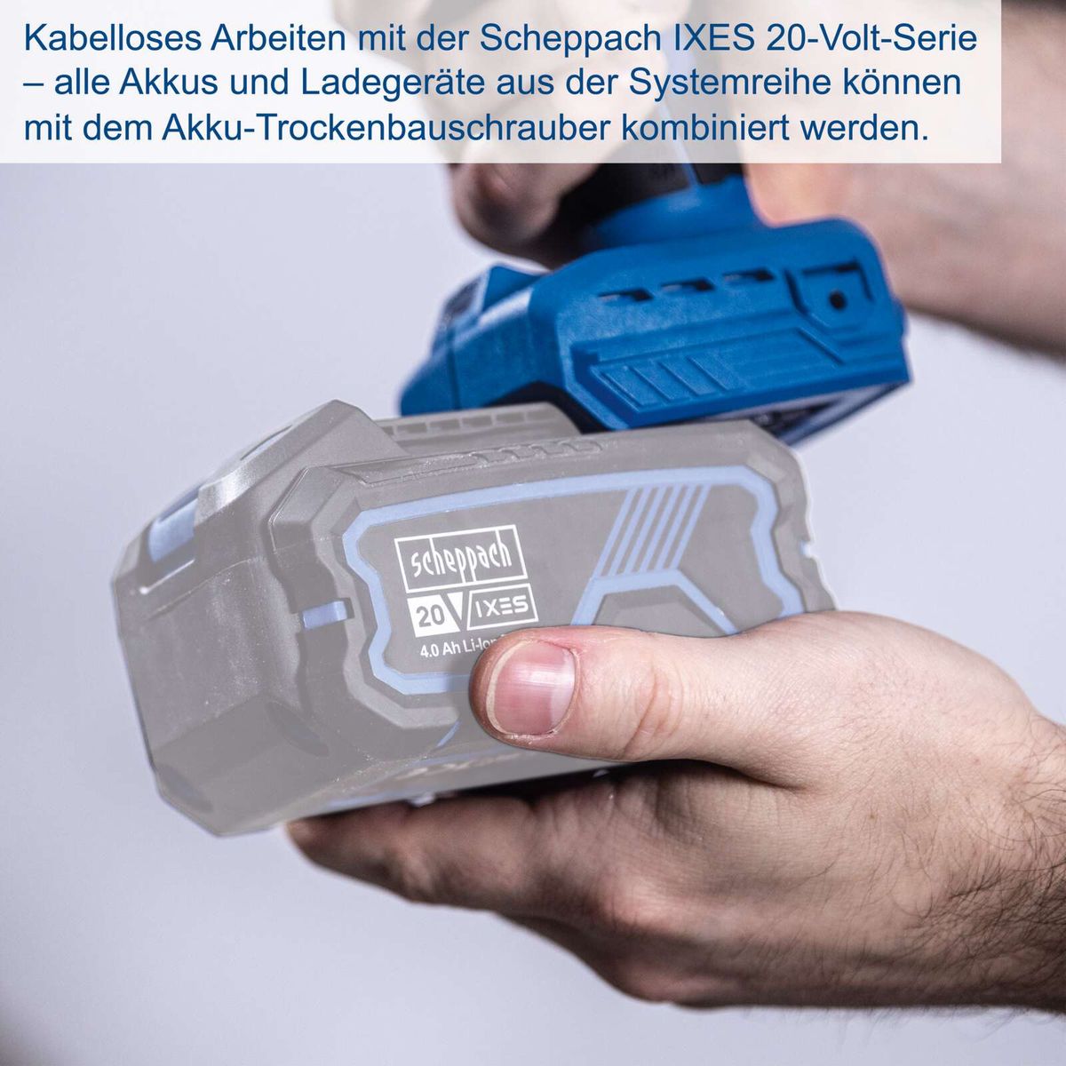 Scheppach IXES 20-Volt-System: kabellose Akkus und Ladegeräte mit Akku-Trockenschrauber kombinierbar