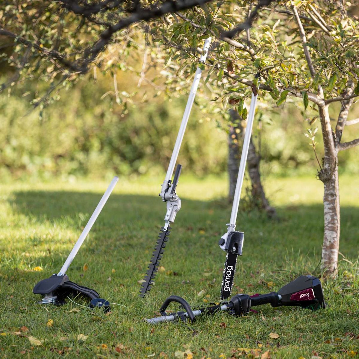 Das Akku-Multifunktionsgerät GO-GMG400BL gomag von Scheppach verfügt über eine teleskopierbare Stange und verschiedene Aufsätze für flexible Anwendungen. Es ist leicht und einfach zu handhaben, ideal für den Einsatz in Gärten und Landschaften.
