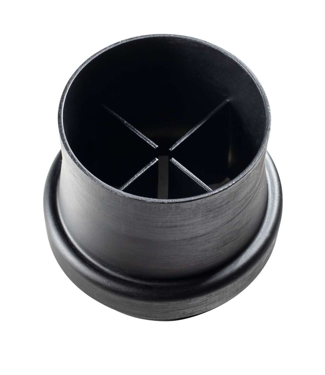 Absauganlage DC100 Scheppach, Metallbehälter mit 100mm Anschluss, Ansicht von oben.