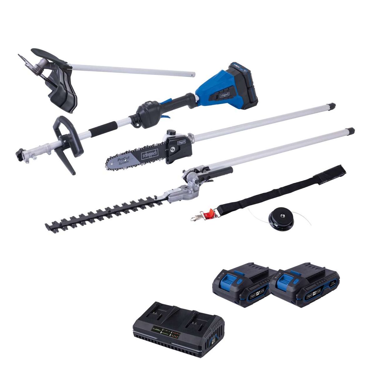 Set mit Akku-Multifunktionswerkzeugen inkl. Ladegerät und Akkus für Scheppach BC-MFH400-X