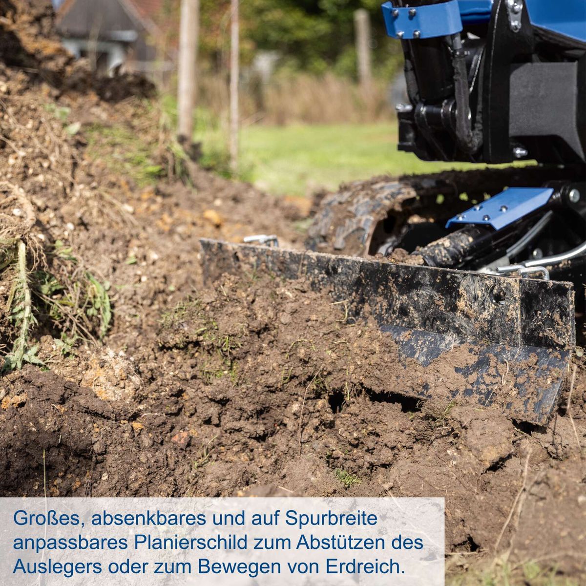 Großes, abnehmbares Planierschild für Spurbreite-Anpassung zum Abstützen des Auslegers oder zum Bewegen von Erdreich