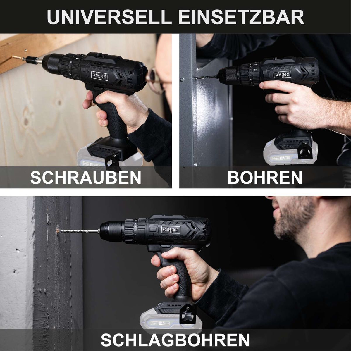 Der Akku-Schlagbohrschrauber C-SBS45BE-X von Scheppach ist universell einsetzbar. Er kann zum Schrauben, Bohren und Schlagbohren verwendet werden.