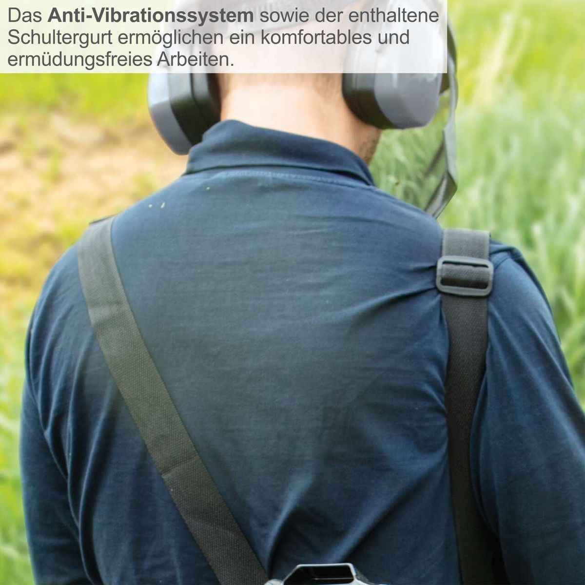 Anti-Vibrationsystem und Schultergurt für ermüdungsfreies Arbeiten beim Freischneiden