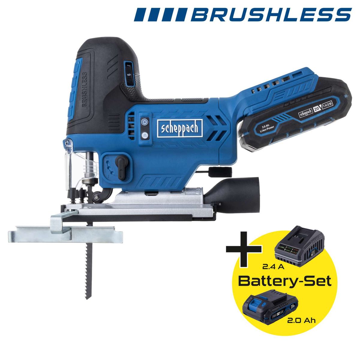 Brushless Scheppach-Werkzeug mit 2.0-Ah-Batterie-Set inkl. Akku und Ladegerät