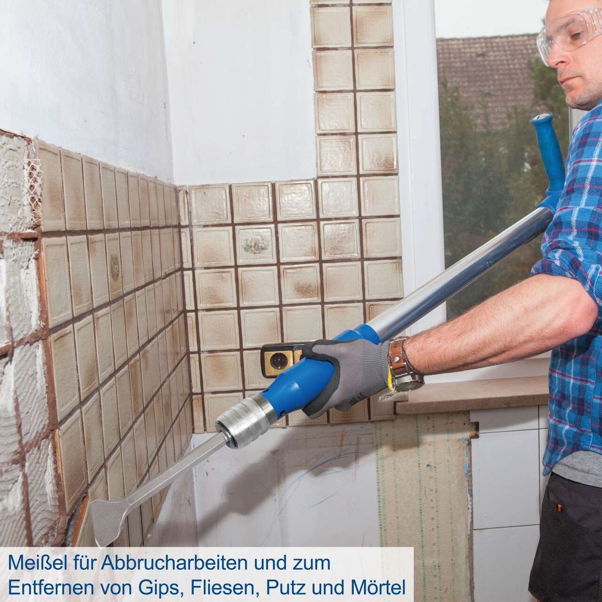 Der Druckluftspaten Aero² eignet sich ideal für Abbrucharbeiten und zum Entfernen von Gips, Fliesen, Putz und Mörtel. Er ist ein vielseitiges Werkzeug für verschiedene Anwendungen.