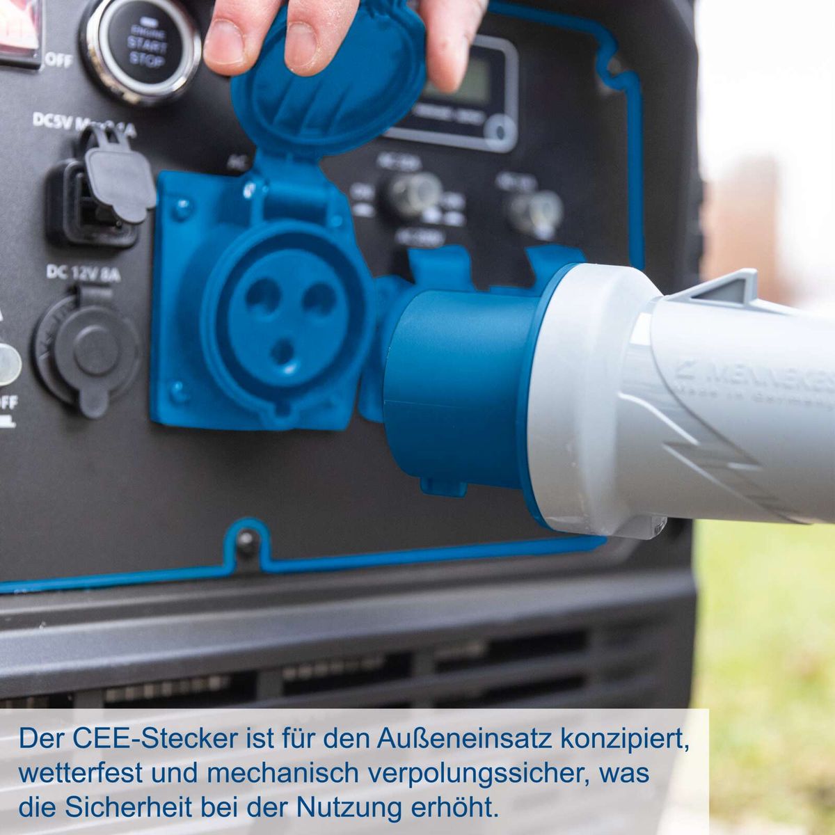 CEE-Stecker für Außenbetrieb mit wetterfester und mechanisch verpolungssicherer Verriegelung für erhöhte Sicherheit