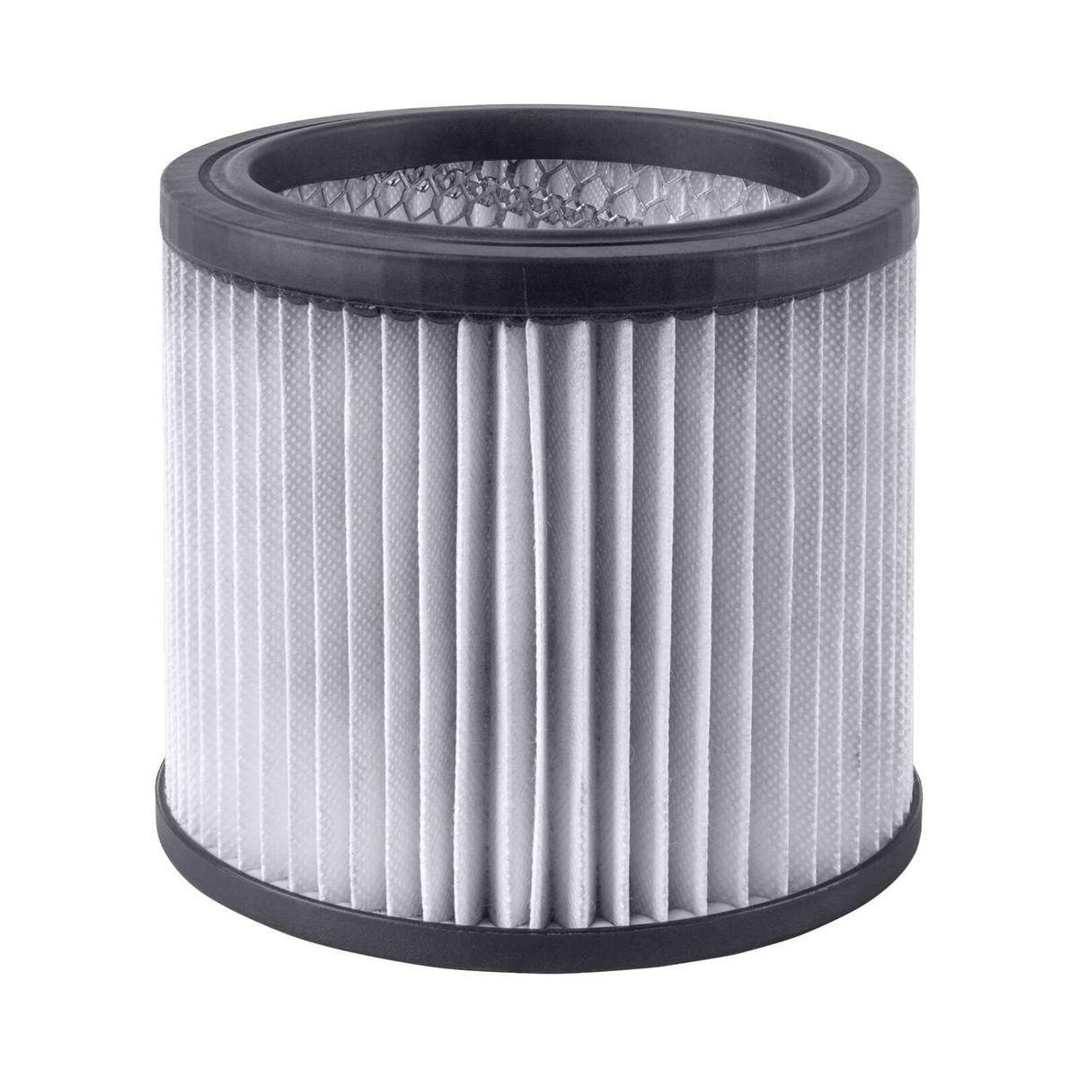 Filterelement für Haushaltsgeräte mit pleatigem Filtergewebe und Metallring für bessere Belüftung