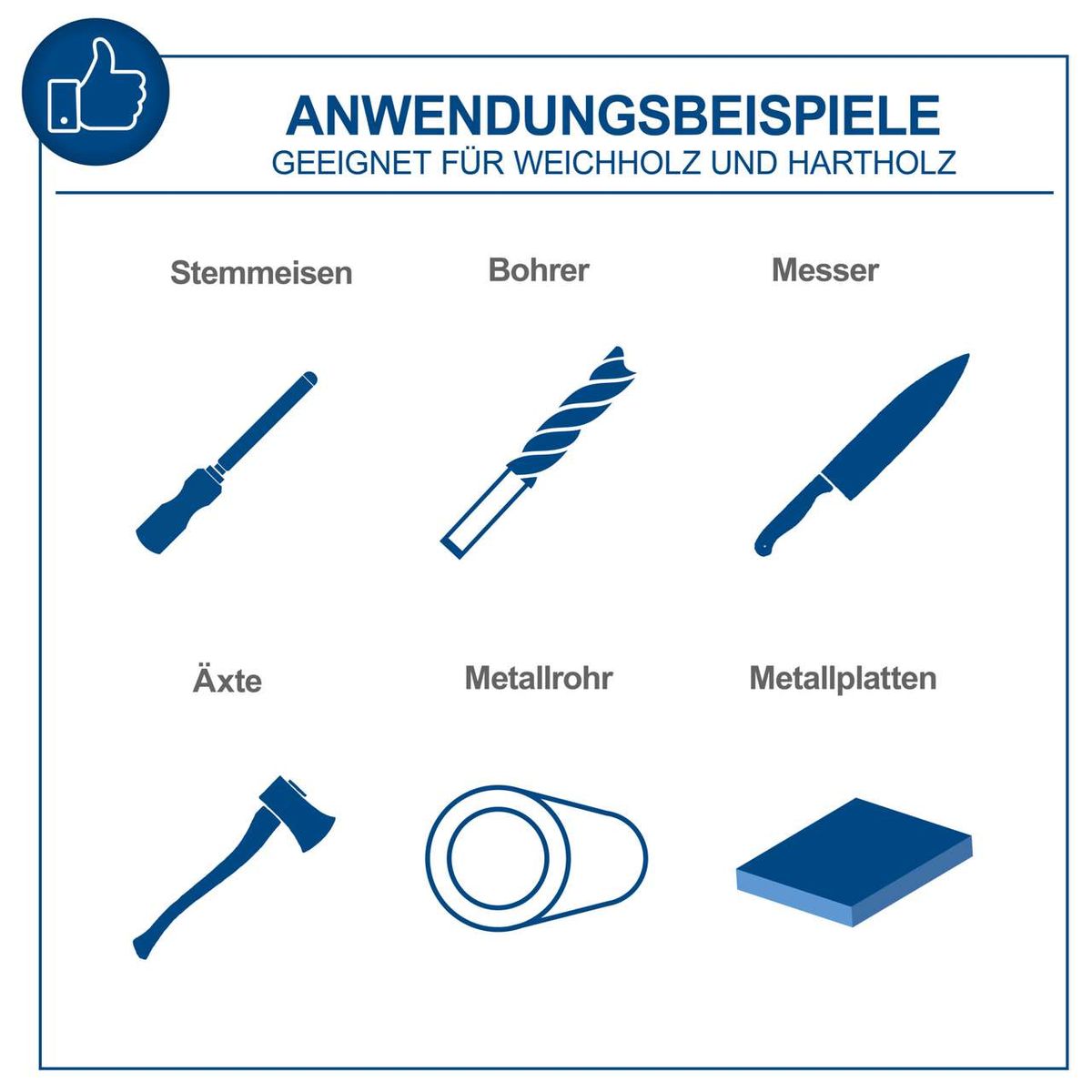 Das Scheppach Doppelschleifer SM200AL eignet sich für Weichholz und Hartholz. Geeignet für Stemmeisen, Bohrer, Messer, Äxte, Metallrohre und Metallplatten.