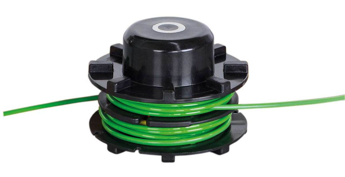 Innenteil Fadenspule 'Tricord' 2.4mm für 33cc von Scheppach. Gezeigt von oben mit grüner Schnur. Artikelnummer 294636.