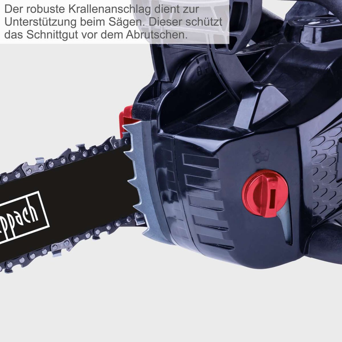 Der robuste Krallenanschlag dient zur Unterstützung beim Sägen. Dieser schützt das Schnittgut vor dem Abrutschen.