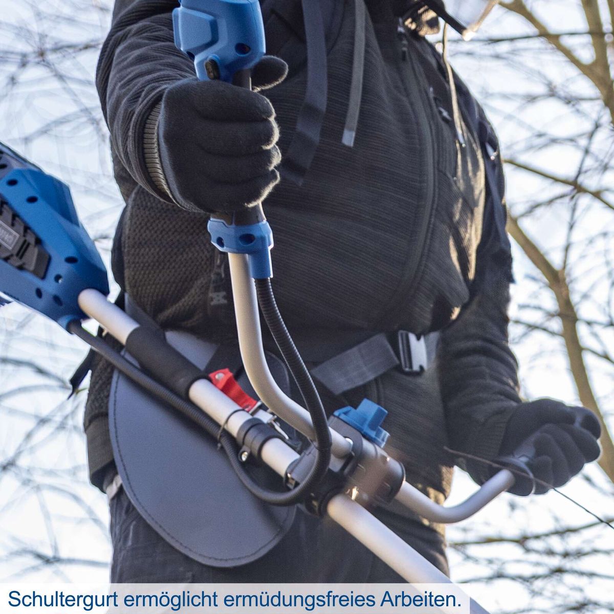 Schultergurt für ermüdungsfreies Arbeiten beim Akku-Freischneider