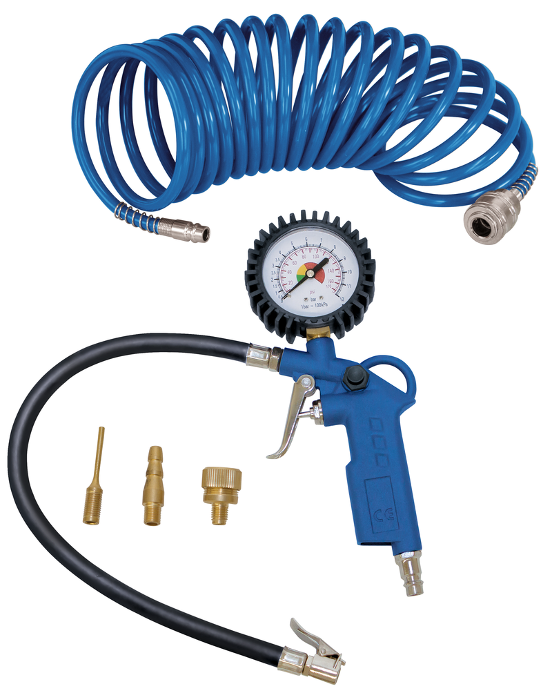 Scheppach-Druckluft-Zubehörset mit Luftschlauch, Druckmesser, Handpumpe und Adapterstücken
