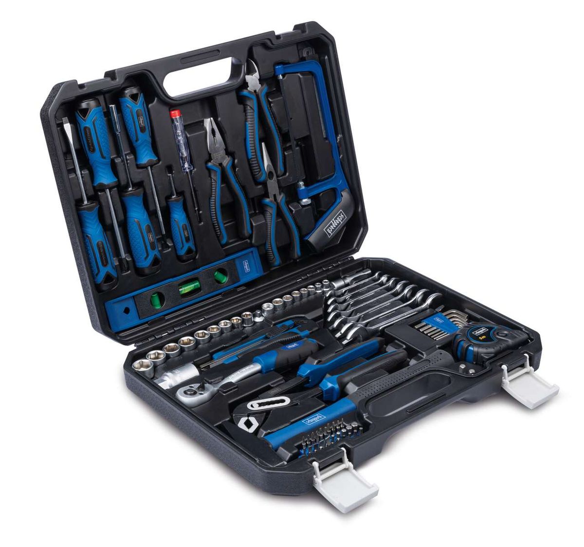 Scheppach-Werkzeugkoffer WZK120 mit diversen Schraubenziehern, Bohrmaschinensätzen und Werkzeugen
